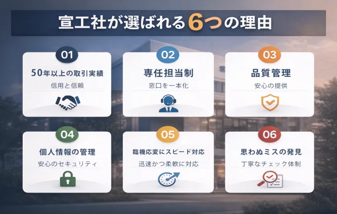 DM発送代行・総合物流加工の株式会社宣工社が選ばれる理由